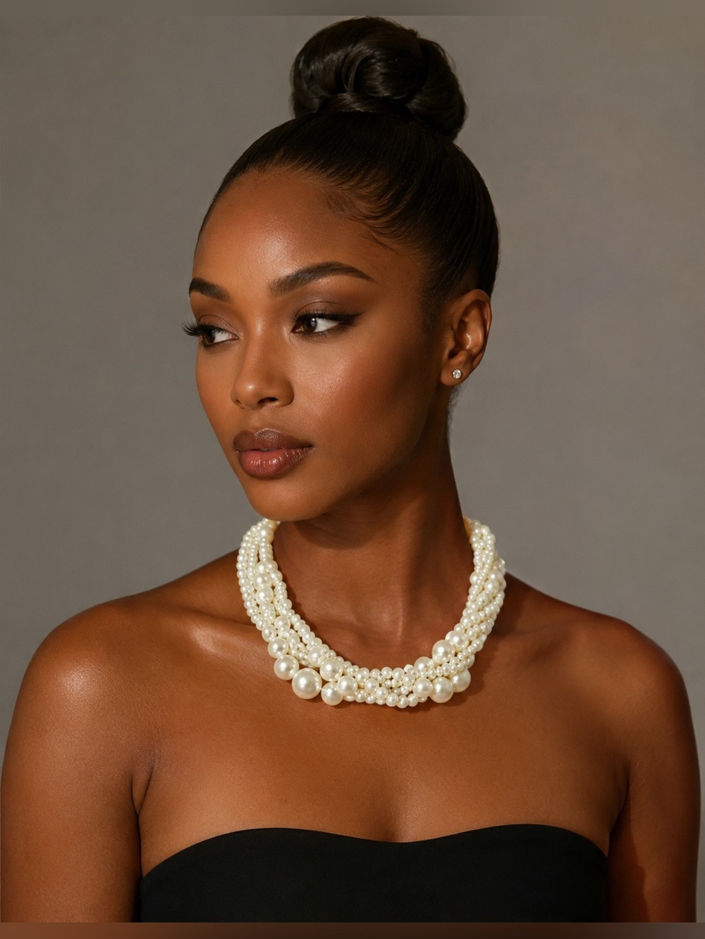 VTG Pearl Multi Strand Necklace 16″ Adjustable Cream Ball Clasp • Wedding Bridal